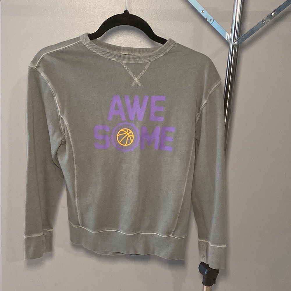 Gray Sweatshirt with Purple and Yellow Print